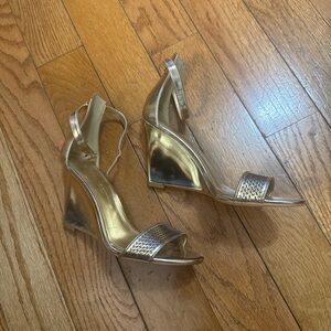 Enzo Angiolini Shimmering Gold Wedge Sandals